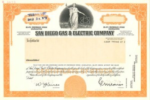 San Diego Gas and Electric Co. - Utility Specimen Stock Certificate